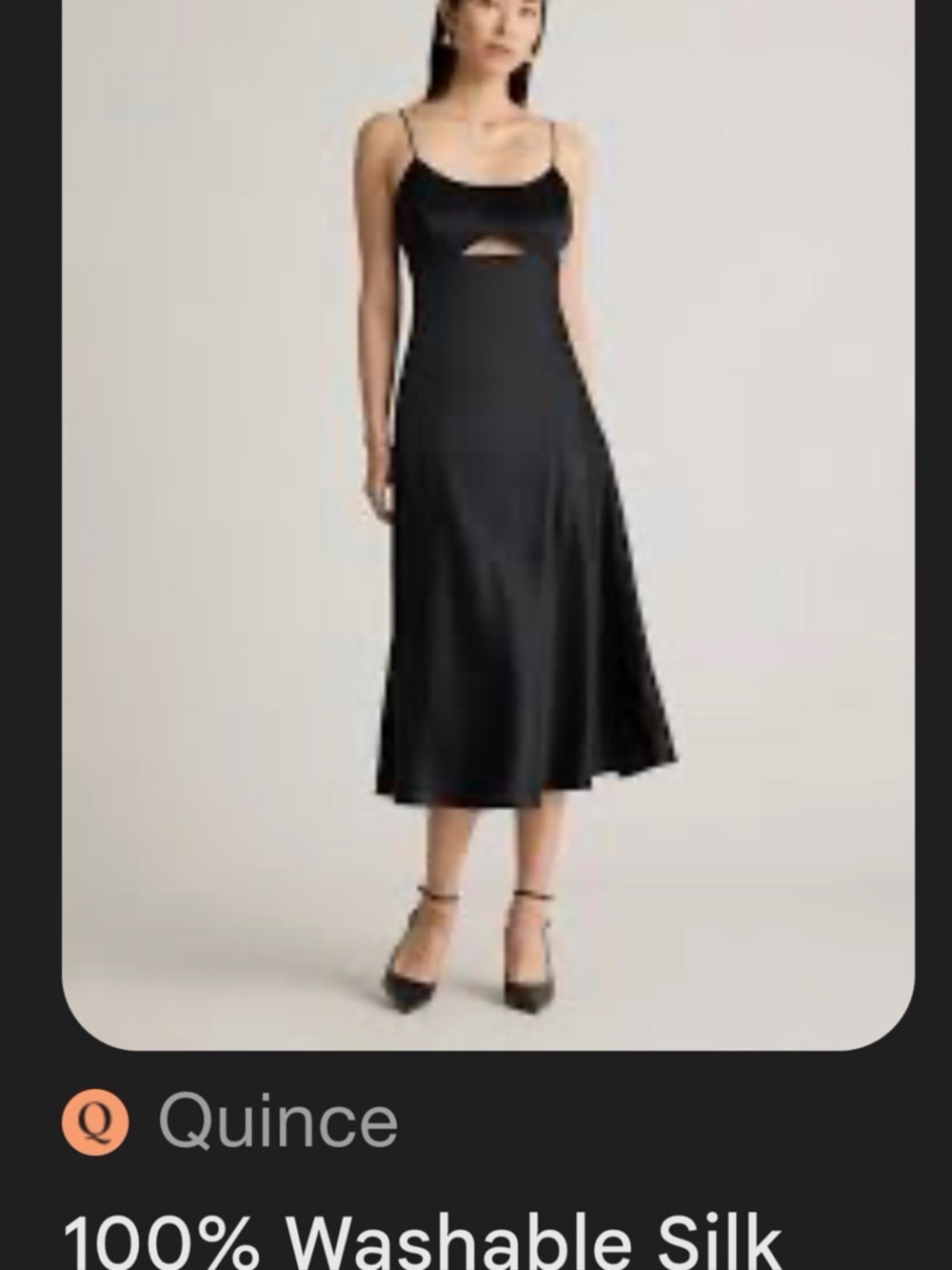 Quince Black Silk Midi Slip Dress with Front Cutout